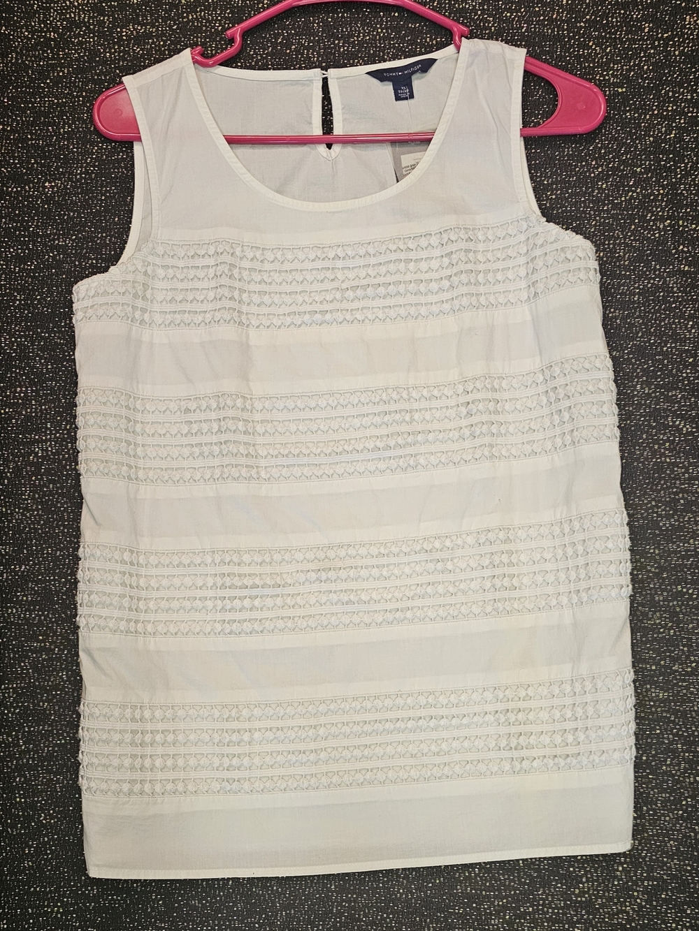 Tommy Hilfiger White Sleeveless Crochet-Trim Shift Dress